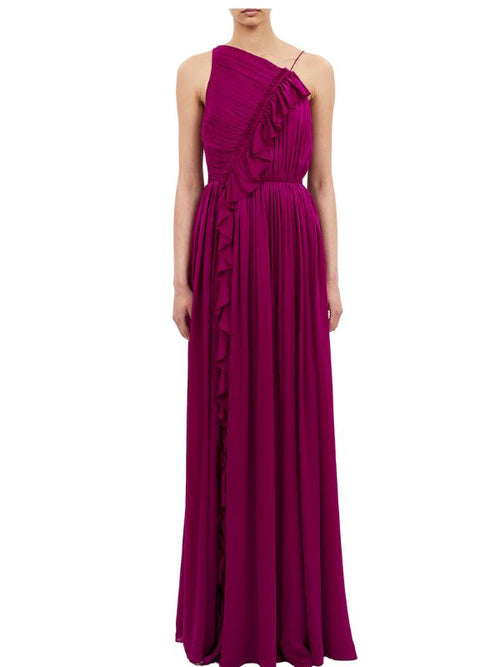 Aisha Pleated Gown in Mulberry