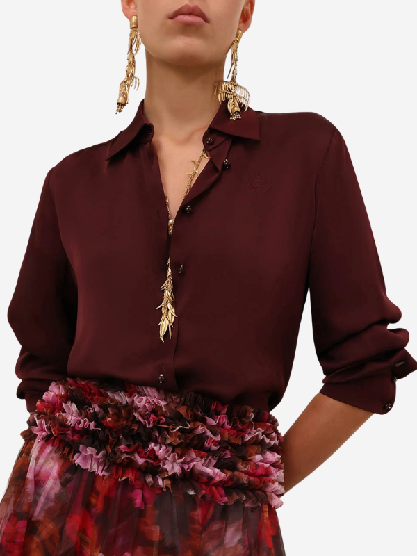 Luna Satin Shirt in Wine