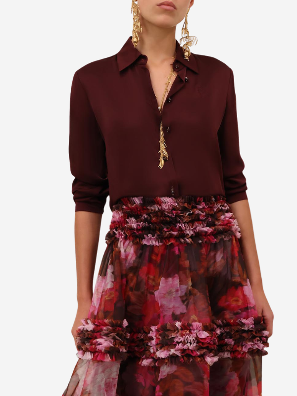 Luna Satin Shirt in Wine