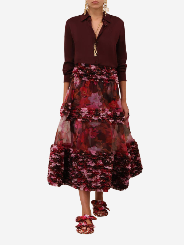 Luna Satin Shirt in Wine